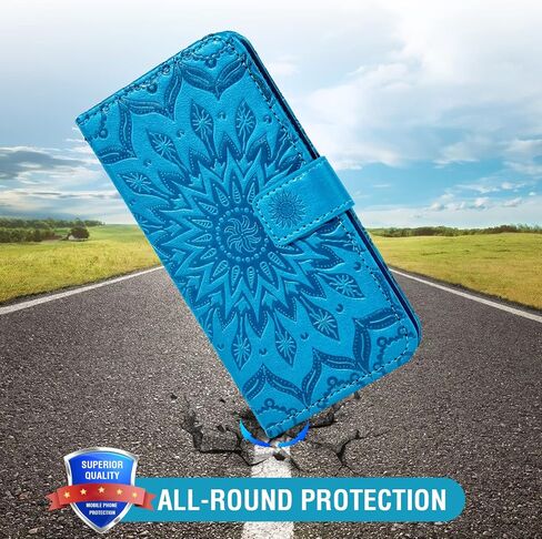 Phone Case for TCL 50 XE NxtPaper/TCL 50 XE 5G/TCL 50 5G Wallet with Tempered Glass Screen Protector and Sunflower Leather Slim Flip Cover Card Holder Stand Cell Accessories TCL50 50XE Women Men Blue in Saudi Arabia