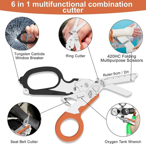 6 in 1 Multifunctional Combination Tool, Folding Retractable Emergency Shears, Outdoor Camping Tools, Seat Belt Cutter, Oxygen Cylinder Wrench, Complimentary Adjustable Wrench (pink) in Saudi Arabia