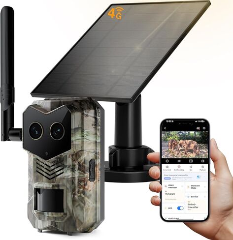 كاميرا Trail Solar 4G LTE مع بطاقة ESIM ، كاميرا لعبة العدسات المزدوجة مع رؤية Night Light Coll Color Comple in Kuwait