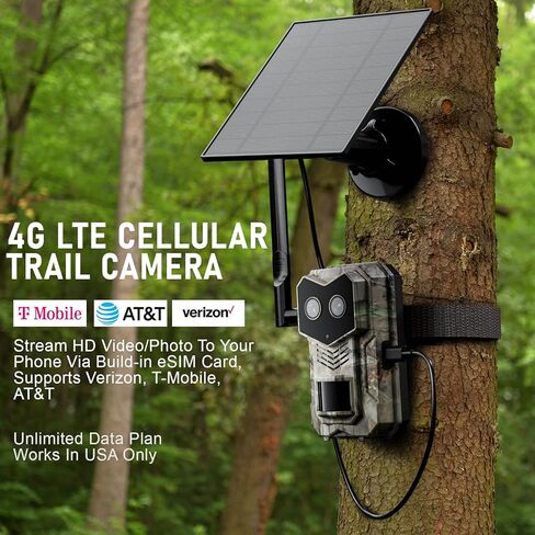 كاميرا Trail Solar 4G LTE مع بطاقة ESIM ، كاميرا لعبة العدسات المزدوجة مع رؤية Night Light Coll Color Comple in Kuwait