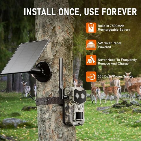 كاميرا Trail Solar 4G LTE مع بطاقة ESIM ، كاميرا لعبة العدسات المزدوجة مع رؤية Night Light Coll Color Comple in Kuwait