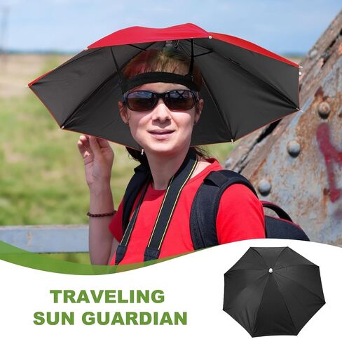 Umbrella Hat, Fishing Hat Hands Free Waterproof Adjustable Sun Rain Cap Hat with Elastic Band Fit for Camping in Kuwait