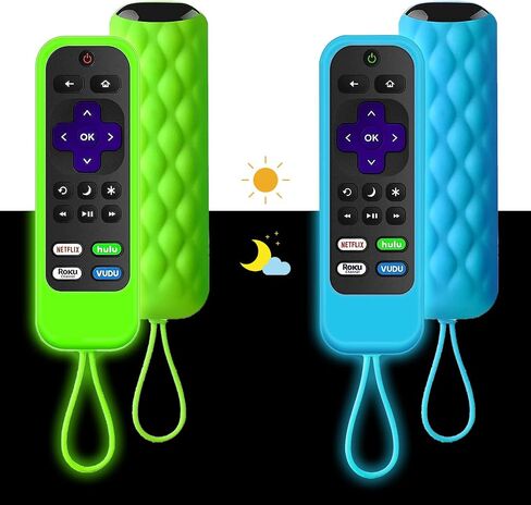 2 Pack Remote Case Compatible with Roku TCL Hisense Remote Controls,Silicone Protective Controller Sleeve for Roku Express 4K - Streaming Stick+Glow in The Dark in Kuwait