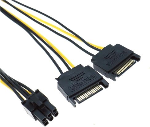 20cm 15pin SATA Power to 6pin PCI Adapter Cable for Video Card 15-pin SATA Power Female 6-pin PCIe Power Male in Saudi Arabia
