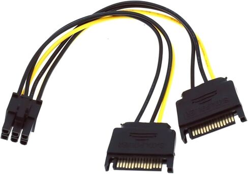 20cm 15pin SATA Power to 6pin PCI Adapter Cable for Video Card 15-pin SATA Power Female 6-pin PCIe Power Male in Saudi Arabia