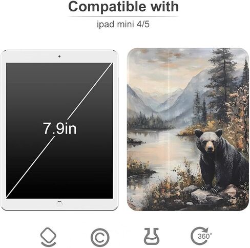 قضية بير الخريف الأسود مع حامل القلم حامل ثلاثي الأوزان خفيفة الوزن متوافق مع iPad mini 4/5/6 mini4/5 （7.9in） in Kuwait