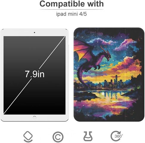 حالة Dragon Flying Fantasy City مع حامل القلم Trifold Trifold Stand متوافق مع iPad Mini 4/5/6 Mini4/5 （7.9in） in Kuwait