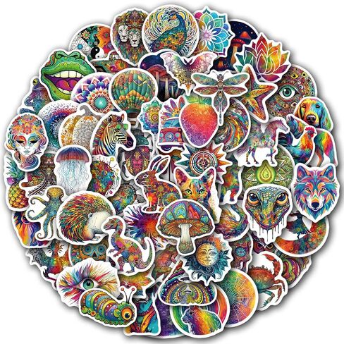 100 Cool Stickers for Adults Teens – Hippie Psychedelic Aesthetic Vinyl Sticker Pack for Water Bottles, Laptops, Skateboards, Journals in Kuwait
