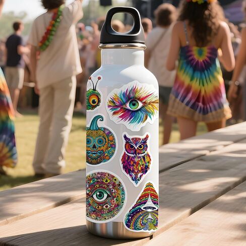 100 Cool Stickers for Adults Teens – Hippie Psychedelic Aesthetic Vinyl Sticker Pack for Water Bottles, Laptops, Skateboards, Journals in Kuwait
