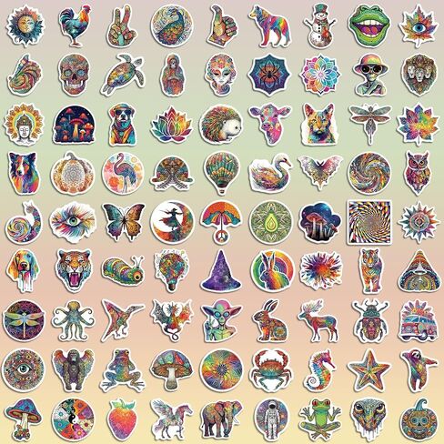 100 Cool Stickers for Adults Teens – Hippie Psychedelic Aesthetic Vinyl Sticker Pack for Water Bottles, Laptops, Skateboards, Journals in Kuwait