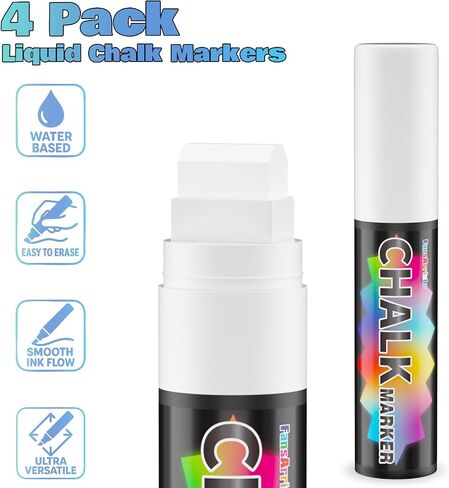 FansArriche Window Markers - 15mm Jumbo - 8 Pack of Neon Chalk Pens - Liquid Chalk Bright Car Markers, Chalkboard Markers for Windows, Blackboard, Glass, Signs, 3-in-1 nib in Kuwait