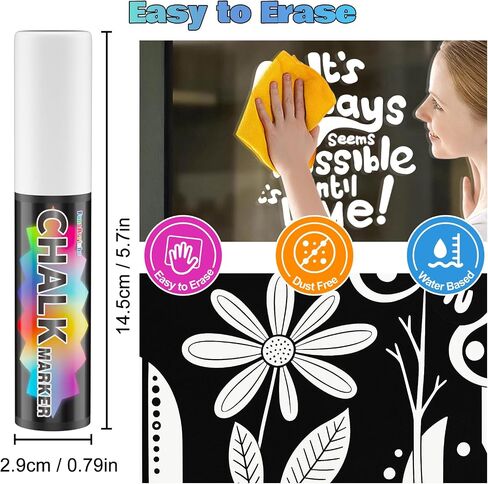FansArriche Window Markers - 15mm Jumbo - 8 Pack of Neon Chalk Pens - Liquid Chalk Bright Car Markers, Chalkboard Markers for Windows, Blackboard, Glass, Signs, 3-in-1 nib in Kuwait