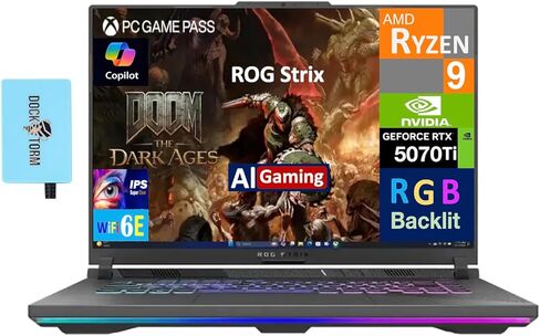 ASUS ROG Strix G16 G614 AI Gaming Laptop 16.0" 165Hz IPS WUXGA Display (AMD Ryzen 9 8940HX, GeForce RTX 5070 Ti 12GB, 64GB DDR5, 1TB PCIe SSD, RGB KB, Win 11 Pro) w/DKZ USB Hub - G614PR-G16.R95070TI in Saudi Arabia