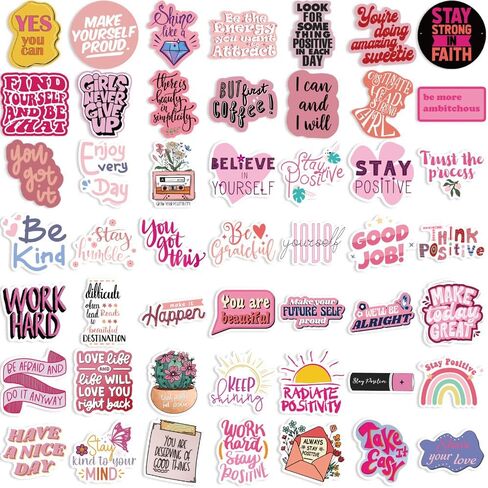 ملصقات شفافة جمالية تحفيزية ، 50pcs ملصقات ملصقات مقاومة للماء لزجاجات المياه المحمولة ، والرسم الإيجابي تشجيع على الأطفال المراهقين للطلاب المعلمين (شفاف) in Kuwait