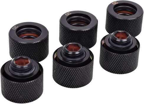 Alphacool 17385 HT 16mm HardTube Compression Fitting G1/4 - knurled - deep Black Sixpack Water Cooling Fittings in Saudi Arabia