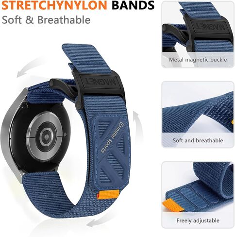 متوافق مع Samsung Galaxy Watch 7 6 5 4 Fe Band 40mm 44mm/Watch 6 4 Classic 47mm 43mm 46mm 46mm/5 Pro 45mm/Watch 3 Classic 41mm/Active 2 ، 20mm Nylon Magnetic Snap Brapplic Band for Men Band Band Band Band For Men in Saudi Arabia