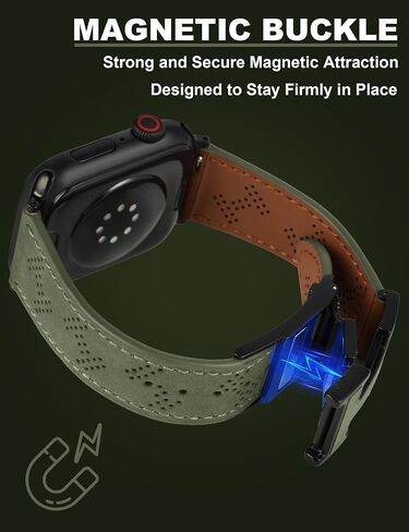 Genuine Leather Watch Band Compatible with Apple Watch Bands 42mm 44mm 45mm 46mm 49mm, Dressy Strap Magnetic Buckle for Women Men iWatch Ultra SE Series 10/9/8/7/6/5/4/3/2/1 in Saudi Arabia