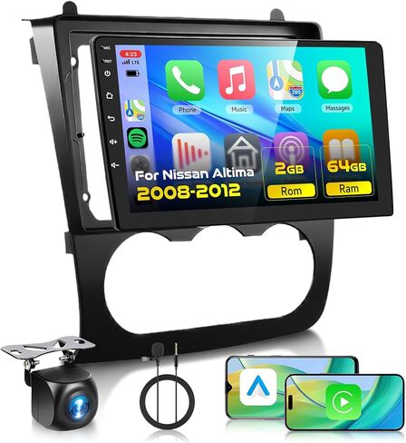 2G+64G Car Radio Stereo for Nissan Altima 2008-2012 with Wireless CarPlay Android Auto, 9 Inch Android 13 Touch Screen HiFi Audio GPS Navigation WiFi Bluetooth SWC HD Camera (Manual A/C) in Saudi Arabia