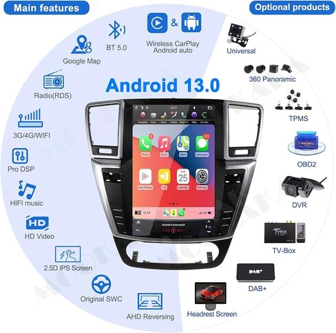 Qualcomm Android 13 Car Stereo 2 DIN GPS MAVIMANISE HEAD لـ Mercedes-Benz ML GL W164 X164 2012-2016 Tesla Radio Radio Player Multimedia Player Wireless Carplay DSP （4+64GB） in Kuwait