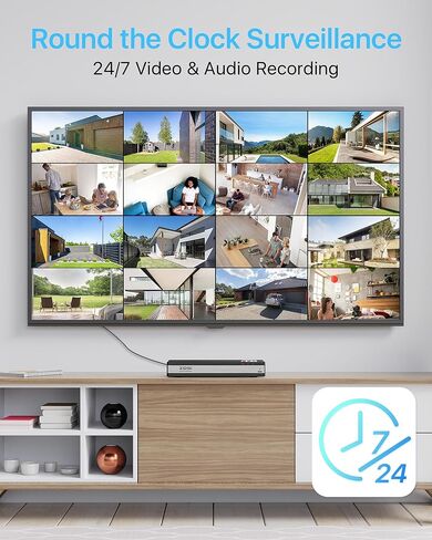 Zosi 4k Poe Camera Camera System ، الكشف عن مركبات الشخص ، صوتية ، صوتية ، صفارات الإنذار الصوتية والضوء ، نسخة احتياطية من القرص المزدوج ، 12pcs 4k spotlight كاميرات بو في الهواء الطلق ، 4K 16 Port 24ch NVR مع 4TB HDD لمدة 24/7 in Kuwait