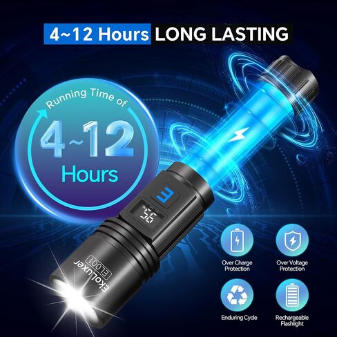 3Pack مصباح يدوي قابلة لإعادة الشحن 99000 شمعة عالية ، مصباح يدوي مشرق فائق مع شاشة رقمية LCD ، 5ms قابلة للتعديل مصباح يدوي مصباح تكتيكي عالي الطاقة ، فلاش للأضواء الطارئة in Saudi Arabia