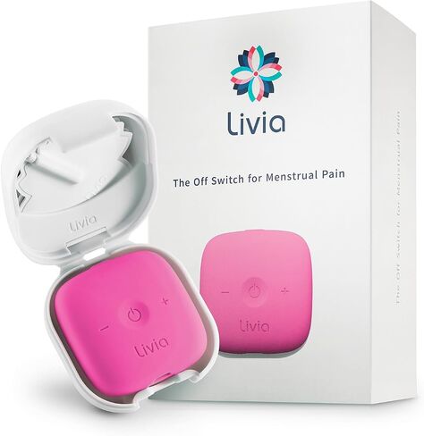 Livia Menstrual Pain Relief Device, Lavender - The Off Switch for Period Pain - Portable Unit with Stick-on Pads for Period Cramps - Rechargeable - Up to 12 Hours Battery Life - Complete Kit in Kuwait