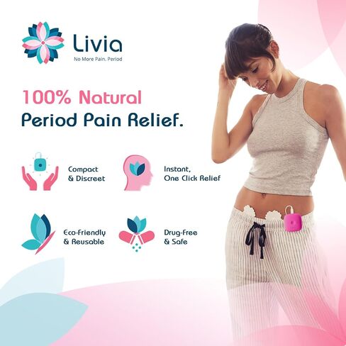 Livia Menstrual Pain Relief Device, Lavender - The Off Switch for Period Pain - Portable Unit with Stick-on Pads for Period Cramps - Rechargeable - Up to 12 Hours Battery Life - Complete Kit in Kuwait