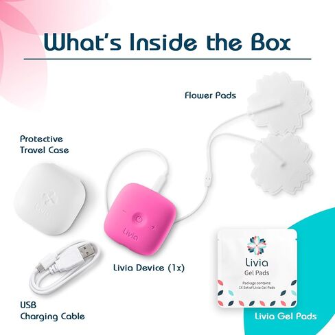 Livia Menstrual Pain Relief Device, Lavender - The Off Switch for Period Pain - Portable Unit with Stick-on Pads for Period Cramps - Rechargeable - Up to 12 Hours Battery Life - Complete Kit in Kuwait