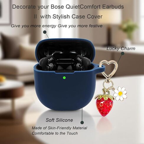 for Bose QuietComfort Earbuds II 2022/ New QuietComfort Ultra Case Cover 2023 with Cute Strawberry Charm Keychain, Soft Silicone Protective Case for Bose QC ii 2 Earbuds Charging Case Red in Saudi Arabia