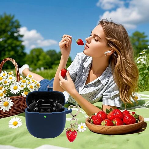 for Bose QuietComfort Earbuds II 2022/ New QuietComfort Ultra Case Cover 2023 with Cute Strawberry Charm Keychain, Soft Silicone Protective Case for Bose QC ii 2 Earbuds Charging Case Red in Saudi Arabia