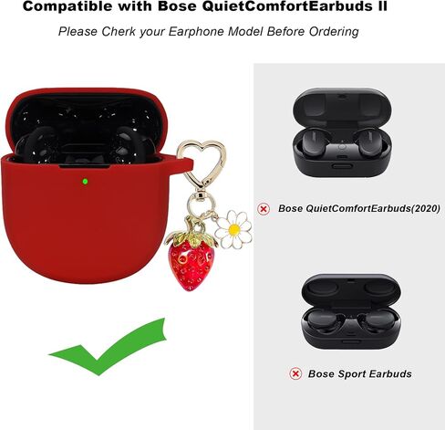 for Bose QuietComfort Earbuds II 2022/ New QuietComfort Ultra Case Cover 2023 with Cute Strawberry Charm Keychain, Soft Silicone Protective Case for Bose QC ii 2 Earbuds Charging Case Red in Saudi Arabia