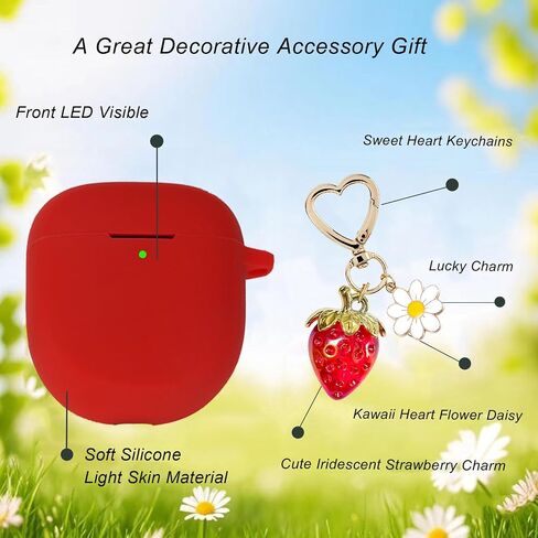 for Bose QuietComfort Earbuds II 2022/ New QuietComfort Ultra Case Cover 2023 with Cute Strawberry Charm Keychain, Soft Silicone Protective Case for Bose QC ii 2 Earbuds Charging Case Red in Saudi Arabia