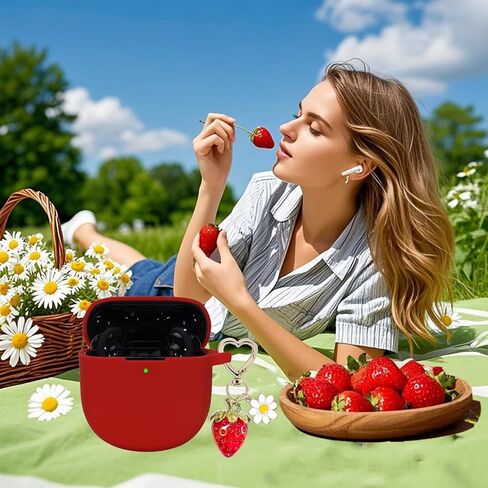 for Bose QuietComfort Earbuds II 2022/ New QuietComfort Ultra Case Cover 2023 with Cute Strawberry Charm Keychain, Soft Silicone Protective Case for Bose QC ii 2 Earbuds Charging Case Red in Saudi Arabia