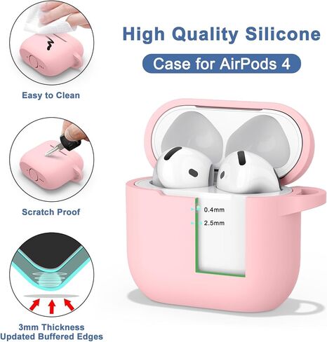 بالنسبة إلى AirPods 4 Case Cover 2024 مع طقم أنظف ، علبة حماية من السيليكون الناعمة لإكسسوارات Apple Airpods 4th Generation مع سلسلة المفاتيح (وردية رملية) in Kuwait