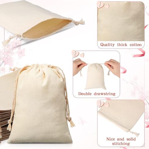 200 Pieces Cotton Drawstring Bags Reusable Muslin Bag 5 x 7 Inch Cotton Pouch Small Cloth Gift Bag Sachet Bag Double Drawstring Gift Wrap Bag Jewelry Pouch for Wedding Home Party Supplies DIY Craft in Kuwait
