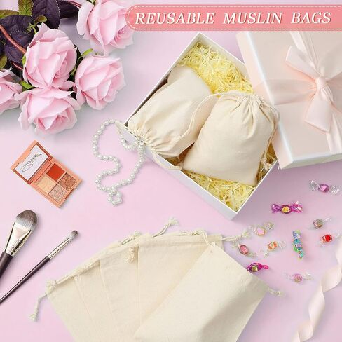 200 Pieces Cotton Drawstring Bags Reusable Muslin Bag 5 x 7 Inch Cotton Pouch Small Cloth Gift Bag Sachet Bag Double Drawstring Gift Wrap Bag Jewelry Pouch for Wedding Home Party Supplies DIY Craft in Kuwait