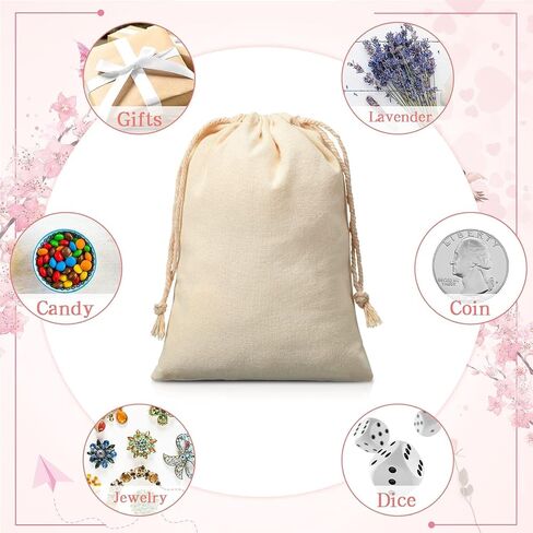 200 Pieces Cotton Drawstring Bags Reusable Muslin Bag 5 x 7 Inch Cotton Pouch Small Cloth Gift Bag Sachet Bag Double Drawstring Gift Wrap Bag Jewelry Pouch for Wedding Home Party Supplies DIY Craft in Kuwait