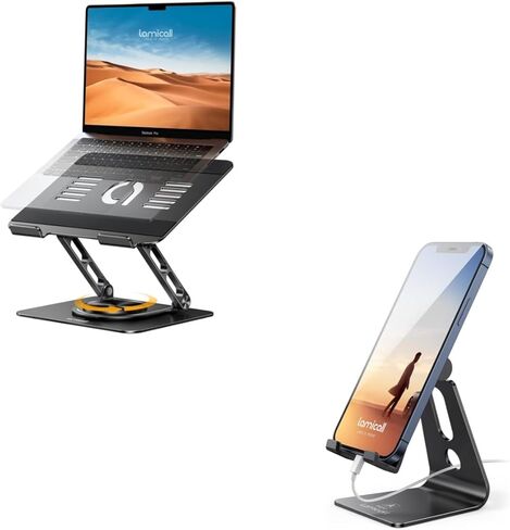 Lamicall Laptop Stand for Desk with 360 Rotating Base + Adjustable Cell Phone Stand in Saudi Arabia