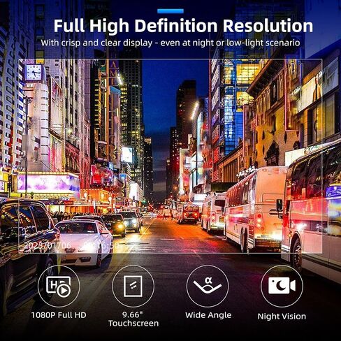 CAMECHO Mirror Dash Cam 9.66 inches 1080P Rear View Mirror Camera with HD Front and 4-LED Backup Camera, IPS Touch Screen, Night Vision, Wide Angle, Loop Recording, Parking Assist in Saudi Arabia