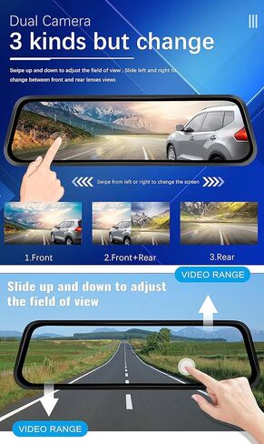 CAMECHO Mirror Dash Cam 9.66 inches 1080P Rear View Mirror Camera with HD Front and 4-LED Backup Camera, IPS Touch Screen, Night Vision, Wide Angle, Loop Recording, Parking Assist in Saudi Arabia