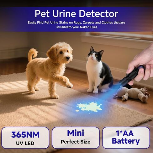 Kunhe Mini UV المصباح 365nm Light Light 2Pack mini aa بطارية الأشعة فوق البنفسجية LED Blacklight Woods مصباح كاشف محمول قوي للبول الأليف الجاف. in Saudi Arabia