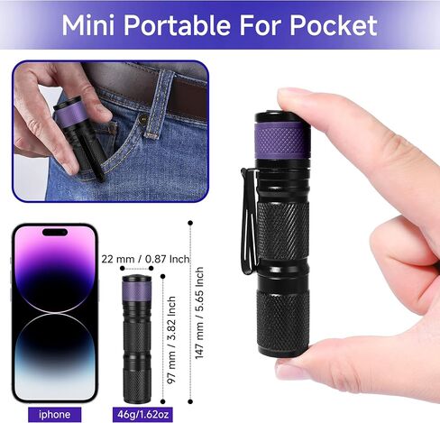 Kunhe Mini UV المصباح 365nm Light Light 2Pack mini aa بطارية الأشعة فوق البنفسجية LED Blacklight Woods مصباح كاشف محمول قوي للبول الأليف الجاف. in Saudi Arabia