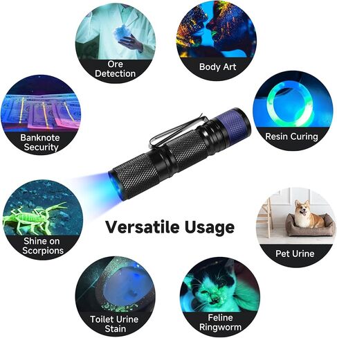 Kunhe Mini UV المصباح 365nm Light Light 2Pack mini aa بطارية الأشعة فوق البنفسجية LED Blacklight Woods مصباح كاشف محمول قوي للبول الأليف الجاف. in Saudi Arabia