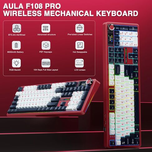 AULA Wireless Keyboard and Mouse Combo, F108 Pro Full Size Mechanical Keyboard SC900 Max Wireless Mouse in Saudi Arabia