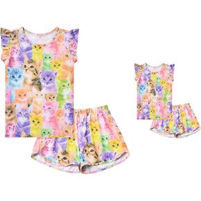 QPANCY Matching Girls & Dolls Pajamas Unicorn Pj Sets Summer Cotton Sleepwear … in Kuwait