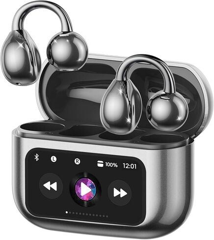 مقطع على سماعات الأذن التي تعمل باللمس ، سماعات الأذن المفتوحة اللاسلكية مع Bluetooth 5.4，50H عمر البطارية ， سماعات أذن مريحة خفيفة الوزن مريحة IPX7 للياقة البدنية ، الأسود. in Kuwait
