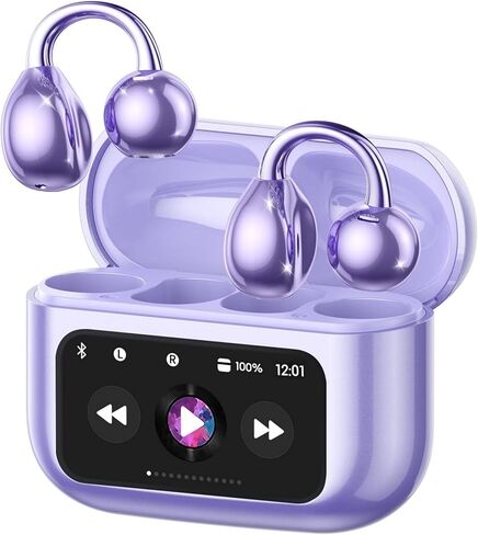 مقطع على سماعات الأذن التي تعمل باللمس ، سماعات الأذن المفتوحة اللاسلكية مع Bluetooth 5.4，50H عمر البطارية ， سماعات أذن مريحة خفيفة الوزن مريحة IPX7 للياقة البدنية ، الأسود. in Kuwait