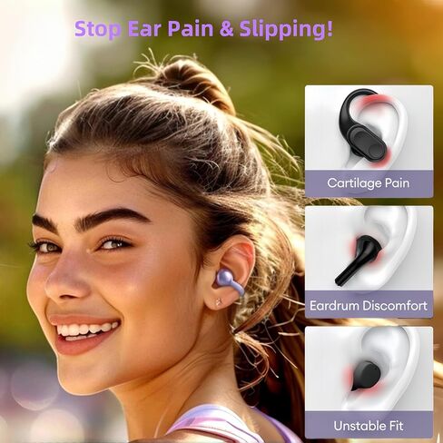 مقطع على سماعات الأذن التي تعمل باللمس ، سماعات الأذن المفتوحة اللاسلكية مع Bluetooth 5.4，50H عمر البطارية ， سماعات أذن مريحة خفيفة الوزن مريحة IPX7 للياقة البدنية ، الأسود. in Kuwait