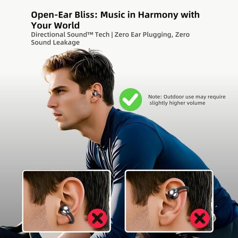 مقطع على سماعات الأذن التي تعمل باللمس ، سماعات الأذن المفتوحة اللاسلكية مع Bluetooth 5.4，50H عمر البطارية ， سماعات أذن مريحة خفيفة الوزن مريحة IPX7 للياقة البدنية ، الأسود. in Kuwait