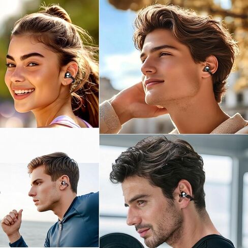 مقطع على سماعات الأذن التي تعمل باللمس ، سماعات الأذن المفتوحة اللاسلكية مع Bluetooth 5.4，50H عمر البطارية ， سماعات أذن مريحة خفيفة الوزن مريحة IPX7 للياقة البدنية ، الأسود. in Kuwait